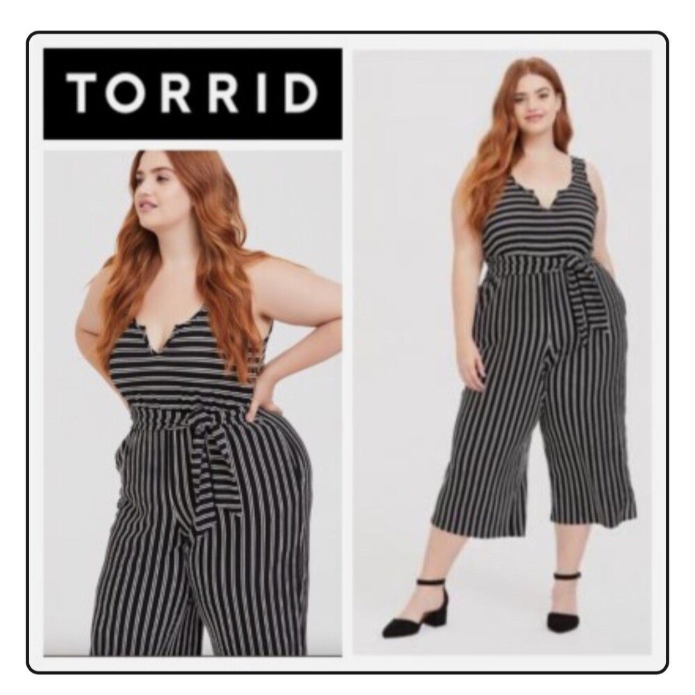 Torrid Jumpsuit Black White Striped Culotte Tie Front Sleeveless Size 3 3x 22-24
